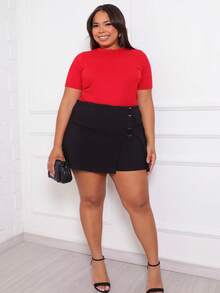 Women's Plus Size Ribbed Blouse Round Neck Elastic Comfortable Everyday Wear - Red - View 5