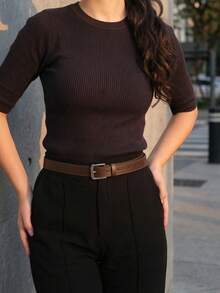 Women's Set Of Belts With Metallic Roller Buckle In Minimalist Faux Leather - 1號咖啡館 - 查看 2