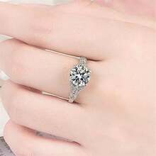 1枚女士订婚戒指，3.4克纯银四爪镶嵌合成立方氧化锆结婚戒指，高端珠宝 - 銀色 - 查看 2