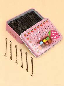 100 Pcs Women's Boxed Hair Clips Basic Wavy Clips Classic Fashion Black Flat Clips Suitable For Daily Use - Black - View 1