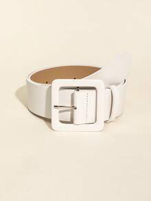1pc Women's PU Square Buckle Lychee Pattern Belt - White - View 1