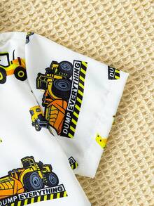 Set Kemeja Lengan Pendek Motif Mobil Kartun Musim Panas & Celana Pendek Kasual Serbaguna - Putih - View 5