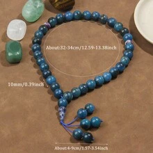 33 piezas de cuentas de rosario hechas a mano de piedra azul de 10 mm para meditación y oración, viene con una elegante caja de regalo - Azul - Ver 4
