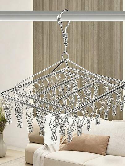 不锈钢旋转晾衣架，带多个夹子 - 防风晾衣架，可晾晒袜子、胸罩、内衣 - 必备洗衣配件，可作衣夹，亦可作圣诞家居装饰