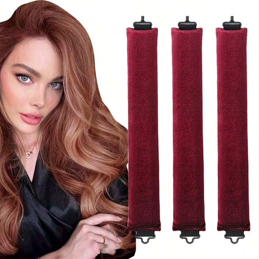 5pcs/4pcs/3pcs Hair Styling Set + Sleep Cap, No Heat Curler, Convenient, Curling Tools, Scrunchie Curler, Sleep Hairstyling Tools, Women Foam Curler - Burgundy - View 1