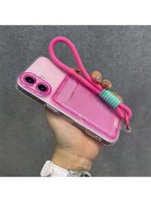 多巴胺粉色透明卡包手机壳，带挂绳，防震全包，适用于 11/12/13/14/15/16/17 Pro Max、S25/S24/S26 Ultra、S25 Ultra - 玫紅色 - 查看 13