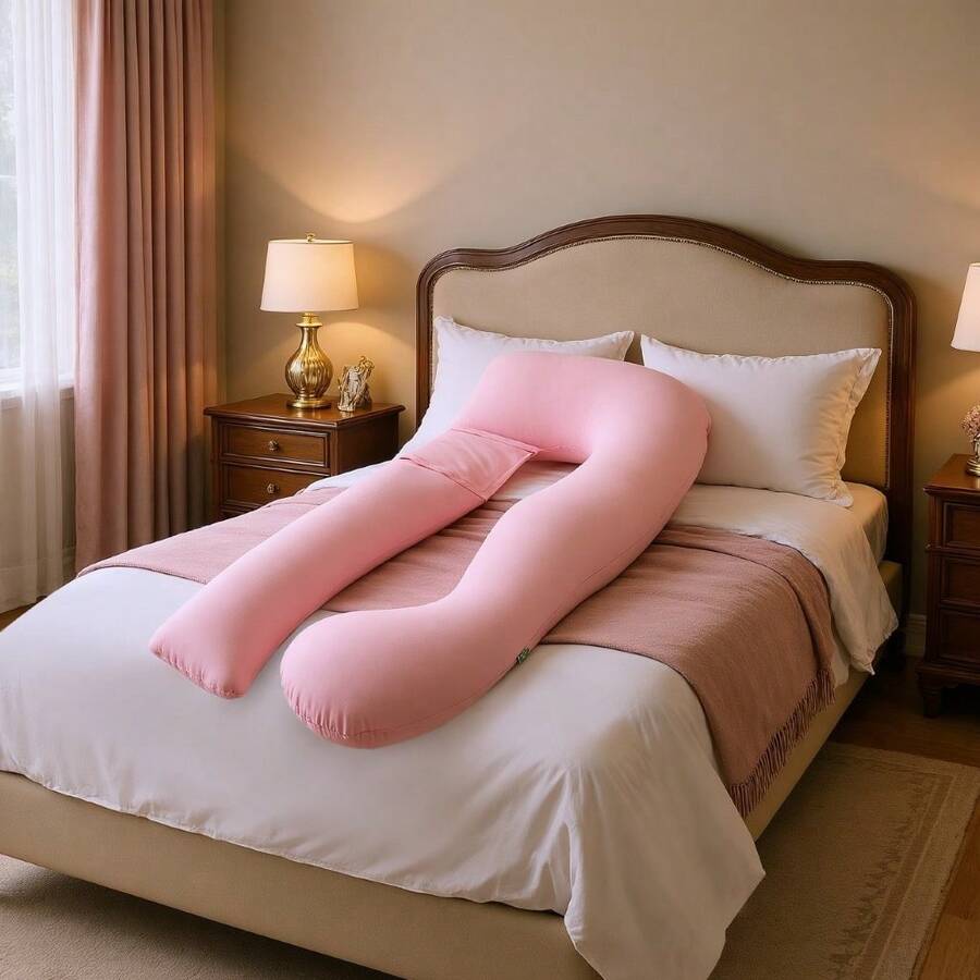 2 In 1 Detachable U Shape Pillow Full Body Ultra Soft Pregnancy Nursing Support - Pink - View 1