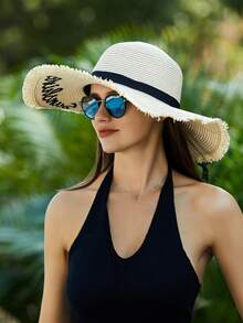 Women Solid Boho Straw Hat For Vacation Fashionable Women's Spring/Summer Beach Hat With Wide Brim, Sun Protection, And Personalized Woven Straw Hat For Travel And Vacation Bow - Wide-brim Straw Hat - View 7