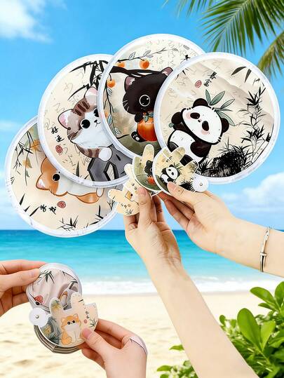 2个/套招财猫折叠扇 - 招财猫造型，二合一功能，既能降温又能防晒，便携式手持扇子配有收纳袋，多功能风扇背面带有反光灯，款式多样，是夏季必备单品和节日礼物。