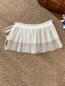 Váy liền thân ren lưới buộc dây đa năng mới dành cho nữ, váy lưới chấm bi xếp ly thời trang, phụ kiện khăn tam giác đa dụng. - Nhiều màu - Xem 11