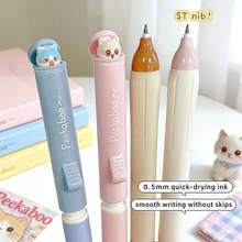 Bộ 5/9 bút bi rút ngẫu nhiên kiểu dáng hình mèo; ruột mực đen 0.5mm; thiết kế rút nhanh khô; viết trơn tru; thích hợp cho học sinh, trường học, văn phòng, ghi chú; dụng cụ viết văn phòng; đồ dùng học tập/quà tặng ngày Valentine - Trò chơi trốn tìm với bút - Xem 6