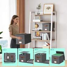 Caja de archivos para colgar caja organizadora de archivos con tapa carpetas decorativas de tamaño carta con riel deslizante de plástico integrado de una sola pieza gris 13.2 x 10.1 x 10.1 - Gris - Ver 3