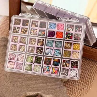 1PC,48-Grid Nail Art Bead Storage Box - Organized Kit With Rhinestones, Charms, Crystals, And Decorative Beads For DIY Nail Design,Premium Nail Art Decor Set,Clear & Portable Storage
