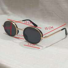 Retro Round  2026 Unisex – Vintage Gold Metal Frame With  Lenses, Fashion Style - 黑色 - 查看 9