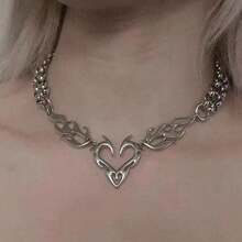 Y2K Punk Silver Hollow Flame Heart Pendant Women's Hip Hop Party Jewelry Gift - 鋼灰色 - 查看 3