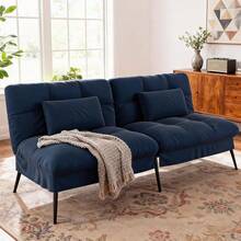 Convertible Futon Sofa Bed, 72″Fabric Futons Couch With Adjustable Backrest, Folding Sleeper Recliner For Living Room Furniture (Blue) - 藍色 - 查看 3