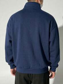 GRDR 男士拉链套头卫衣，秋冬款 - 藏蓝色 - 查看 3