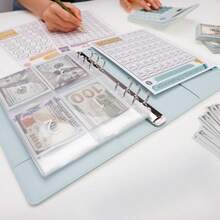 1本100个信封的省钱挑战活页夹，A5预算活页夹，内含现金信封，储蓄挑战手册，可设定500美元、5050美元或10000美元的储蓄目标，用于预算规划和储蓄。 - 深綠色 - 查看 9