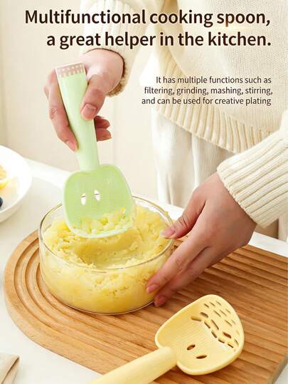 1pc/2pcs Multifunctional Cooking Spoon With Strainer, Creative PP Plastic Colander Spoon For Home Kitchen, Baby Food & Mashed Potato Masher