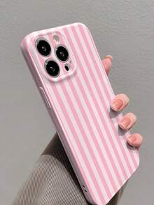 1 pièce Étui de téléphone minimaliste rose et blanc rayé, brillant, filmique et perforé. Compatible avec iPhone 11/12/13/14/15/16 Pro Max. Cadeau de printemps et de Pâques - Multicolore - Voir 2