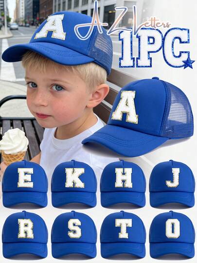 1pc Kids 3D A-Z Letter Mesh Truck Cap, Breathable Sun-Shading Baseball Hat, Multiple Letter Options, & Unique, Suitable For 5-10 Years Old Boys For Daily Wear, School, And Outdoor Adventure, A Great Choice For Birthday And Back To School Season