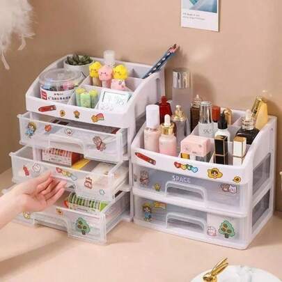 Organizador de maquillaje multicapa con cajones transparentes, estantes clasificados para maquillaje, joyería, esmalte de uñas y artículos varios de escritorio