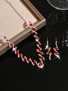 1 Set Fashionable Black Diamond Jewelry Set, Necklace And Earrings Suitable For Women's Wedding, Gala, Party Wear - Multicolor - View 8
