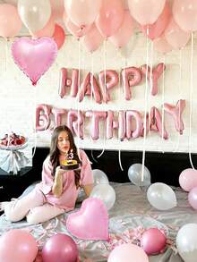 342件組 16英吋粉色 Happy Birthday 字母鋁箔氣球套組與粉色銀白色乳膠氣球套組，300片粉色花瓣，適用於 Happy Birthday 英文字母裝飾、派對場景裝飾、居家派對背景裝飾、新年、畢業、生日派對裝飾 - 彩色 - 查看 5
