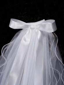 1pc High-End 4-Layer Faux Pearl Bow Detail Bridal Wedding Veil.Made Of Faux Pearls.Exquisite Bow Detail Decorations.Suitable For Wedding Occasions, Photo Studios And Various High-End Events.Fall Clothes For Women Valentine's Day Accessories - 白色 - 查看 4