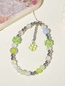 1 件夏季风绿色四叶草手机挂件，创意手工手机链吊坠配件 - 彩色 - 查看 3