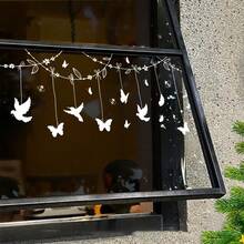 1/3pcs Pet Theme White Silhouette Window Stickers. Pet Dog, Cat, Rabbit With Floral Vine Design Stickers. Removable Waterproof Material Suitable For Living Room, Cafe, Shop Front, Home Decor. - Multicolor - View 5