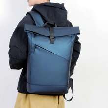 Ba lô nam có nắp gập, túi công sở, cặp sách học sinh, túi du lịch ngoài trời - Màu xanh lam - Xem 1
