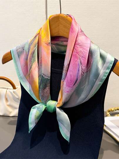 1条水彩花卉印花缎面方巾，四季皆宜，适合日常出行、旅行、婚礼派对等场合，男女通用，可作头巾、发带、头巾，户外防晒配饰，为您的风格锦上添花。