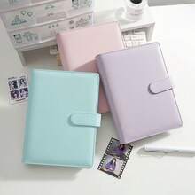 Cuaderno de hojas sueltas tamaño A5 de color macaron, con ranuras para tarjetas, cierre magnético de piel sintética PU, páginas interiores reemplazables, adecuado para la escuela y la oficina - A5 Rosa (Solo la carcasa exterior) - Ver 3