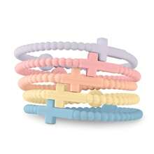 Set de 5 piezas Pulseras de silicona de colores macaron con cruz, estilo de moda simple para mujeres y hombres, pulseras de la , regalos - BR25Y0282-3 - Ver 4