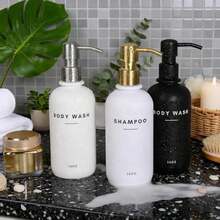 Set Of 3 Shampoo And Conditioner Dispenser Stainless Steel Pump Head - 16oz Durable Shower Soap Dispenser And Shampoo Bottles - Easy To Refill Bathroom Soap Dispenser Set Bathroom Decor With Labels - Vàng Trắng - Xem 6