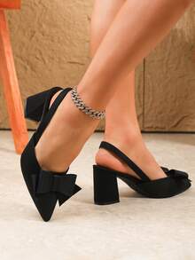 Bow Decor Elegant Sexy High Heel Pointed Toe Party Shoes, Comfortable And Non-Fatiguing - Black - View 11