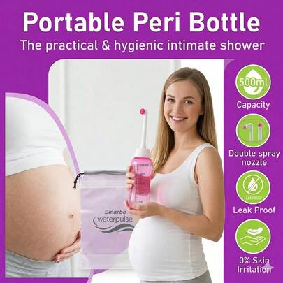 Portable Bidet, 500ml (16.9oz)Handheld Peri Bottle, With 2 Spray Nozzle,Leak Proof Design,0% Skin Irritation ,Ideal Gift For Pregnant Woman, Postpartum Care,Menstrual Period,Handheld Shattaf,New Born,Mom,Travel,Camping, Personal Hygiene & Hemorrhoid Relief, C-Section Recovery & Personal Cleaning