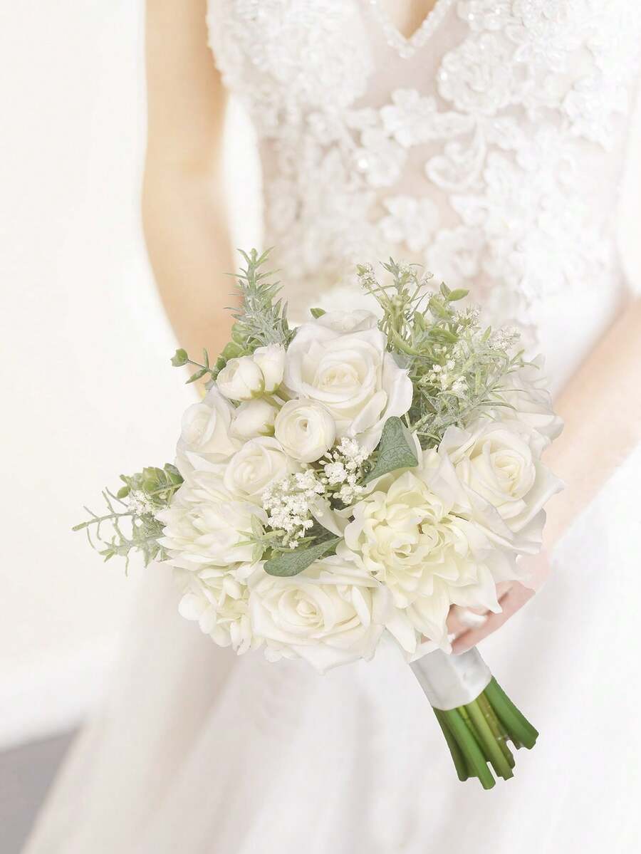 1 ramo de rosas de boda, adecuado para la novia y las damas de honor - Blanco - Ver 1