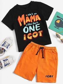 Tween Boys Graphic Print Short Sleeve T-Shirt And Shorts Set - Black - View 1
