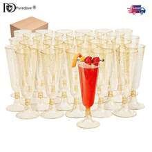 PUREDOVE 25/50 Pcs Premium Plastic Champagne Flutes, Gold Glitter, 5oz - Reusable Cocktail Glasses For Mimosa, Dessert, Wine - Toasting Glasses For Parties, Weddings - 彩色 - 查看 1