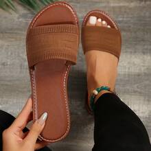 Women's Woven Strap Slide Sandals, Comfortable Versatile, Essential For Spring/Summer Outdoor Wear - Brown - View 3