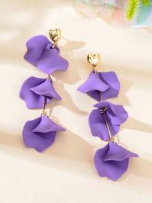 1对优雅紫色花瓣穿孔吊坠耳环，适合女性日常晚宴佩戴 - 葉子 - 查看 2
