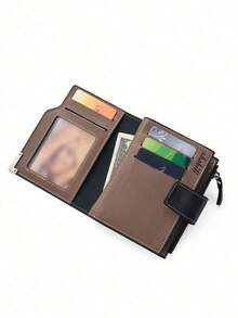 SHABILI Men's Short Wallet Fashionable And Ultra Thin Multi Card Holder Youth Snap Vertical Business Soft Leather Wallet For Men Wallet Purse Wallet Men Wallet Leather - màu đen - Xem 5