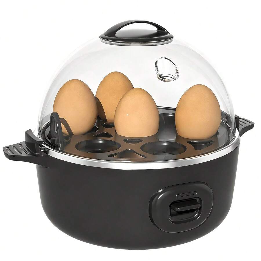 Electric Egg Cooker For Seven Eggs With A Musical Alert, Safety Features Against Overheating, And Rapid Cooking Options For Hard, Soft, And Medium Eggs. It Also Comes With A Poacher That Is Easy To Clean And A Compact Food Steamer - 黑色 - 查看 1