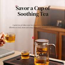 1 Set de Tetera de Vidrio Flotante sin Imán, Vidrio Borosilicato Resistente al Calor, Taza de Té de Madera de Nogal, Juego de Té de Lujo Minimalista - Blanco - Ver 1