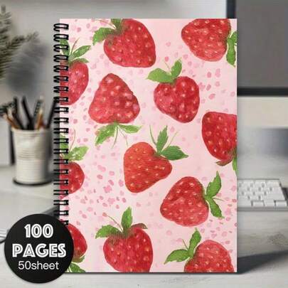 1 ks krásného akvarelového spirálového zápisníku s jahodovou tématikou, velikost A5, vhodný do kanceláře i do školy, ideální pro psaní deníku a plánovačů, ideální dárek pro rodinu, přátele, kolegy nebo jako kniha hostů.