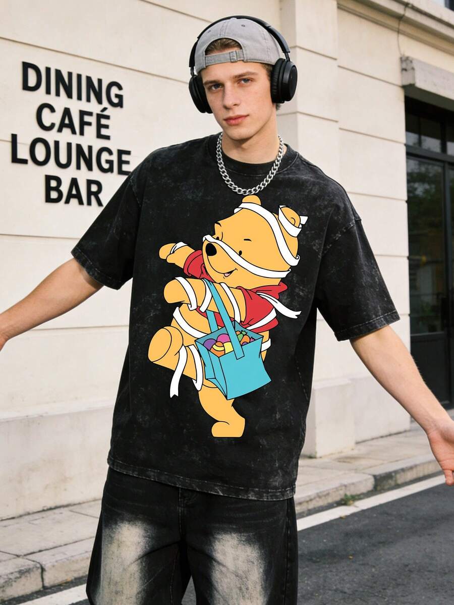 Disney Bandage  Funny Printed Vintage Wash Short Sleeve T-Shirt - Black - View 1