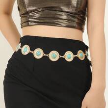 1pc Moroccan Style Luxurious Kaftan Waist Chain, Handmade Tassel Decor, Inlaid Colorful Rhinestones, Hollow Plated Gold Pattern, Middle Eastern Turkish Retro Style Women Waist Belt - Gold Rope Belt - View 1