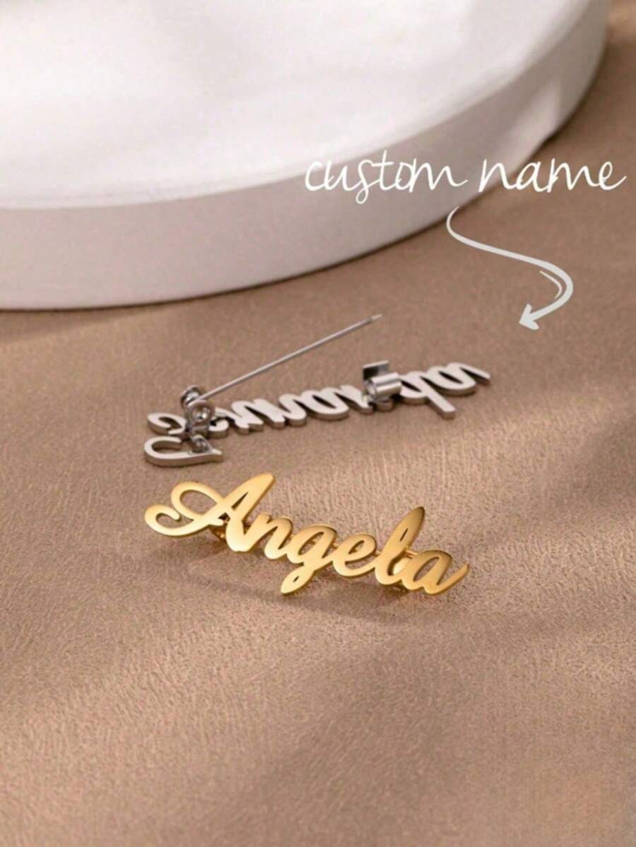 1 Piece Custom Name Brooch, Elegant Design Name Lapel Pin, Letter Combination Jacket/Hat Pin, Personalized Gift For Her, Unique Fashion Teen Cu - Multicolor - View 1